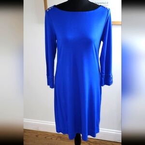 Blue Long-Sleeve Boatneck Dress